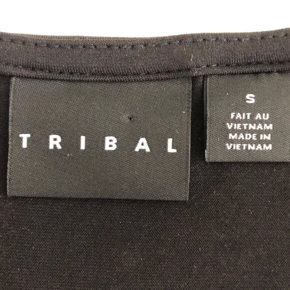 Tribal Scoop Neck 3/4 Sleeve Polyester Top w Knot Detail Black + White Sz S - Picture 7 of 9